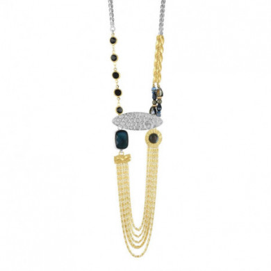 Collier femme or et argent, bleu noir, Illusion TARATATA