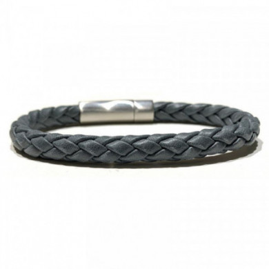 Bracelet homme cuir gris tresse ronde LOOP & CO
