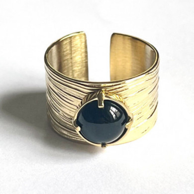 Bague acier doré noir ZAG