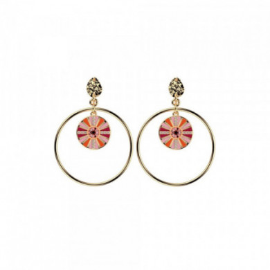 Boucles d’oreilles femme, boucles d’oreilles or, laque rose, corail et oxydes de zirconium Sunrise LES CADETTES