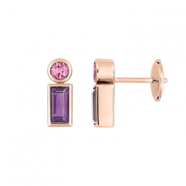Boucles d'oreilles or 18 carats améthyste violet et tourmaline rose JOELLI Boucles d'oreilles or 18 carats améthyste violet et tourmaline rose JOELLI
