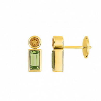 Boucles d'oreilles or 18 carats péridot vert et citrine jaune JOELLI