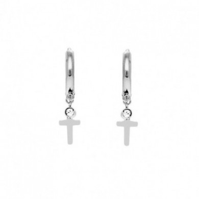 Mini créoles acier inoxydable croix et strass blanc ZAG