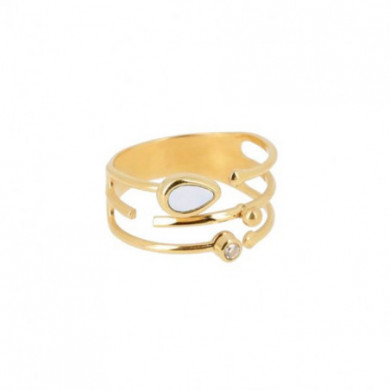 Bague Femme Or Nacre blanche et oxyde de zirconiumen Acier Inoxydable 3 rangs "Dasha" - ZAG Bijoux