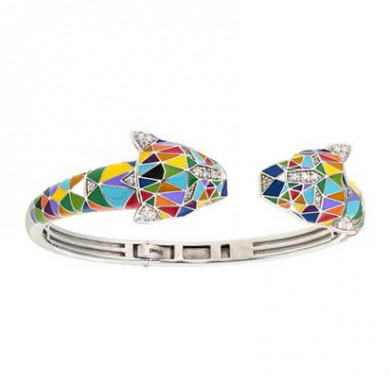 Bracelet argent femme jonc oxydes de zirconium fauve multicolore Una Storia