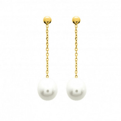 Boucles d'oreilles or 18 carats pendantes chaine perles de culture