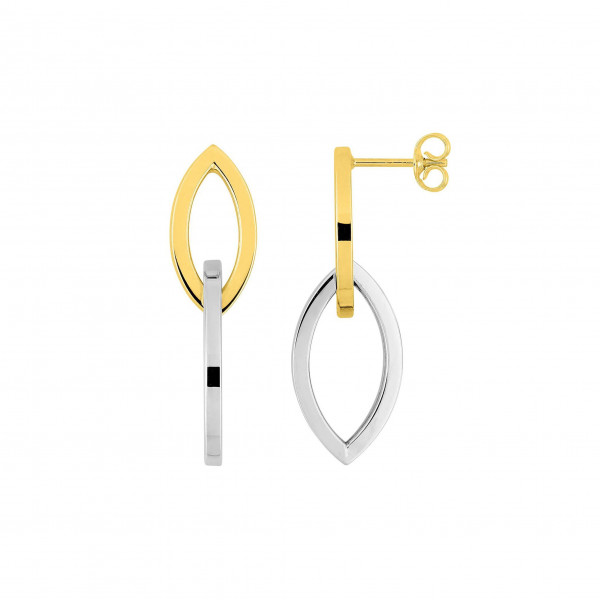 Boucles d'oreilles or 18 carats pendantes bicolore