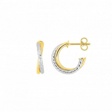 Boucles d'oreilles or 18 carats petites créoles bicolore torsade 14 mm