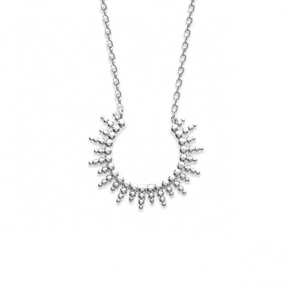 Collier argent 925 pendentif demi soleil perlé Influences
