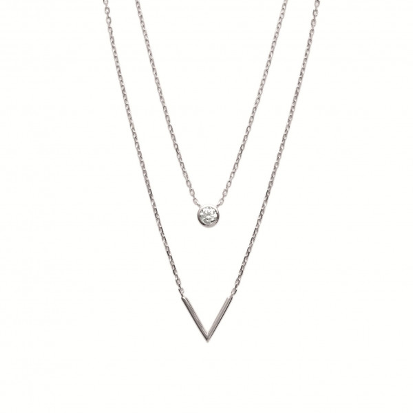Collier argent femme pendentif en forme de V et oxyde de zirconium Influences