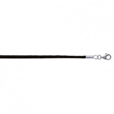 Cordon argent 925 millièmes soie noire lisse 2 mm Influences
