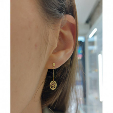 Boucles d'oreilles or 18 carats pendantes arbre de vie