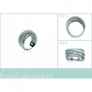 Bague argent 925 millièmes pierres blanches anneaux entrelacés Influences