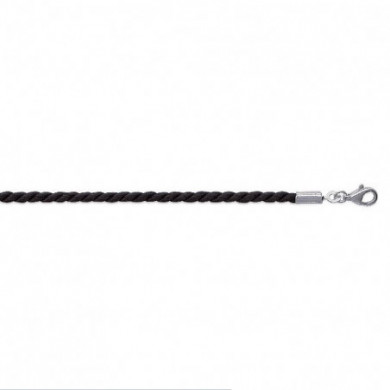 Cordon argent 925 millièmes torsade soie noire lisse 2 mm Influences