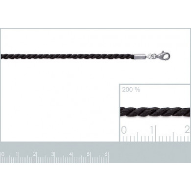 Cordon argent 925 millièmes torsade soie noire lisse 2 mm Influences