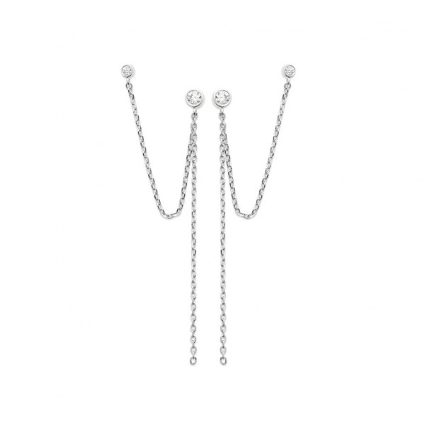 Boucles d'oreilles argent 925 millièmes chaines pendantes pierres blanches Influences