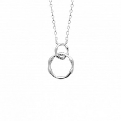 Collier argent femme pendentif doubles cercles entrelacés martelé Influences