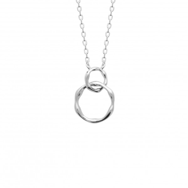 Collier argent femme pendentif doubles cercles entrelacés martelé Influences
