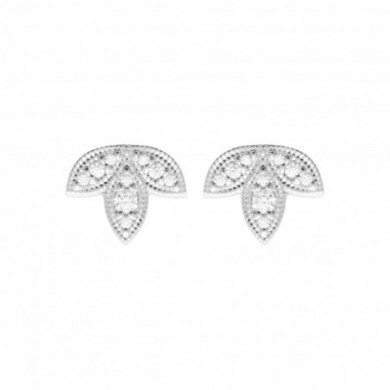 Puce d'oreilles Argent femme en forme de feuille et oxydes de zirconium Influences