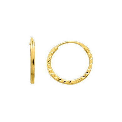 Petites créoles or jaune 18 carat ciselé diam. 12 mm