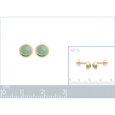 Boucles d'oreilles d'oreilles plaqué or 18 carats en pierre naturelle véritable verte Influences