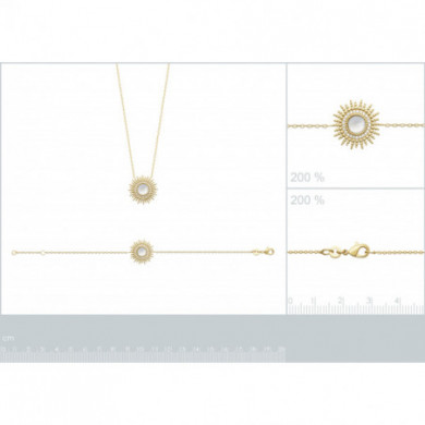 Collier plaqué or 18 carats pendentif soleil pierre naturelle véritable blanche Influences
