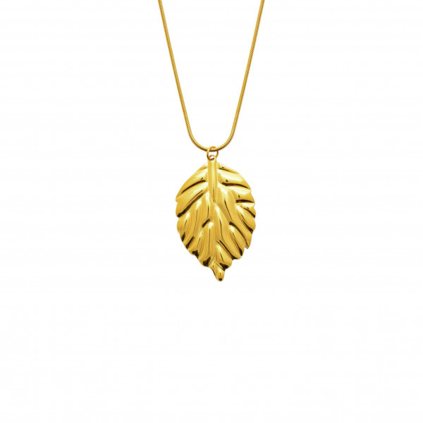 Collier femme or acier inoxydable feuille Influences