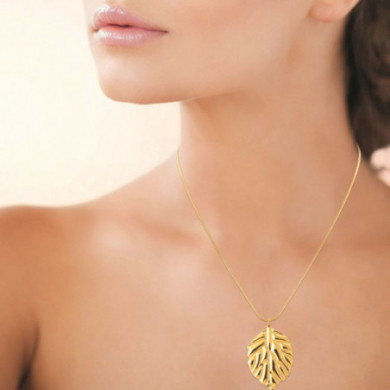 Collier femme or acier inoxydable feuille Influences