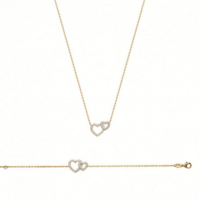 Collier or femme pendentif coeurs et oxydes de zirconium Influences