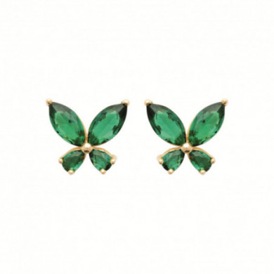 Boucles d’oreilles or femme, puces forme papillon oxydes de zirconium vert Influences