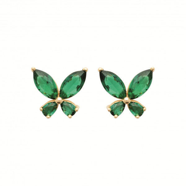 Boucles d’oreilles or femme, puces forme papillon oxydes de zirconium vert Influences