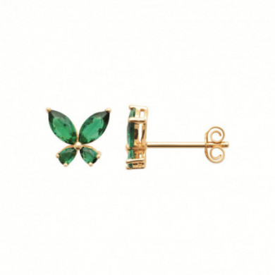 Boucles d’oreilles or femme, puces forme papillon oxydes de zirconium vert Influences