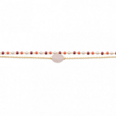 Bracelet Or femme multi-rangs quartz rose Influences
