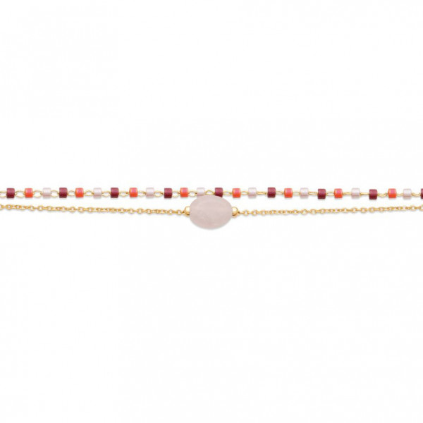 Bracelet Or femme multi-rangs quartz rose Influences