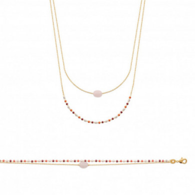 Bracelet Or femme multi-rangs quartz rose Influences