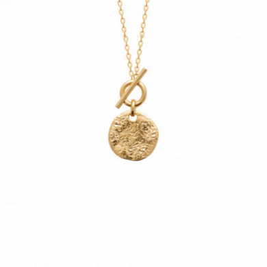 Collier or femme pendentif rond martelé Influences