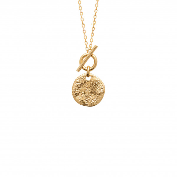 Collier or femme pendentif rond martelé Influences