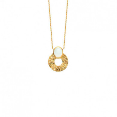 Collier or femme pendentif rond martelé et pierre de lune Influences