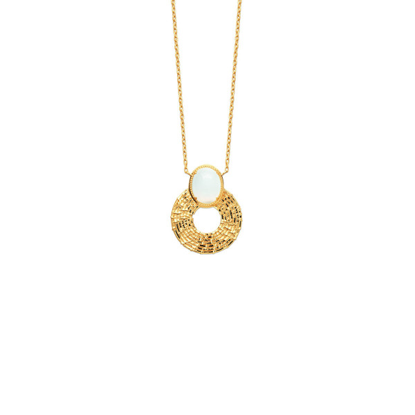 Collier or femme pendentif rond martelé et pierre de lune Influences