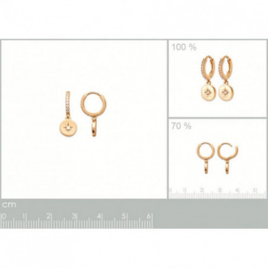 Mini créoles plaqué or 18 carats pendentif médaillon pierres blanches, Influences