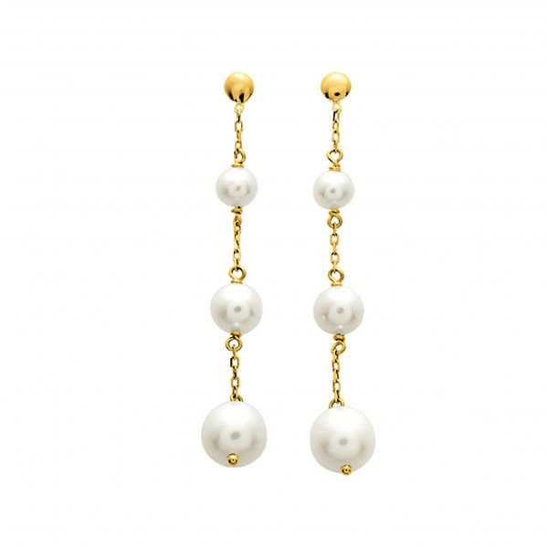 Boucles d'oreilles or 18 carats pendantes perles de culture et chaine
