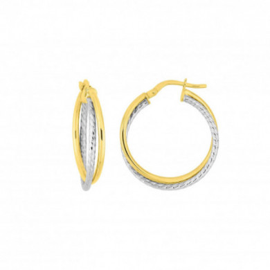 Boucles d'oreilles or 18 carats créoles bicolore torsade 25 mm