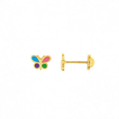 Boucles d'oreilles or 18 carat enfant papillons multicolores