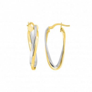 Boucles d'oreilles or 18 carats Créoles ovales bicolores