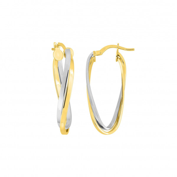 Boucles d'oreilles or 18 carats Créoles ovales bicolores