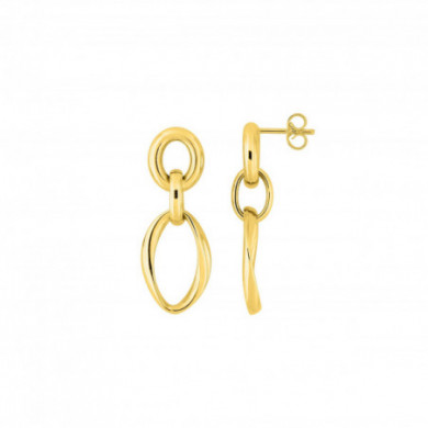 Boucles d'oreilles or 18 carats pendantes or jaune trois anneaux