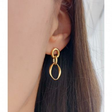 Boucles d'oreilles or 18 carats pendantes or jaune trois anneaux