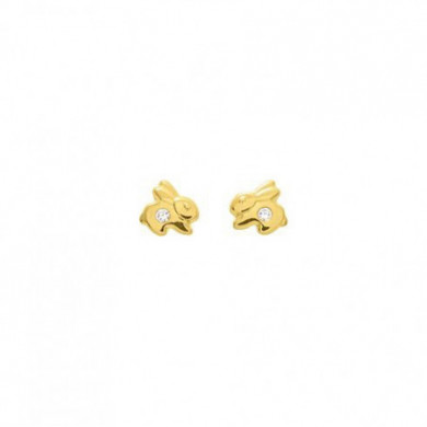 Boucles d'oreilles or 18 carats enfant lapin et oxyde de zirconium