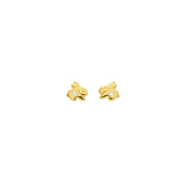 Boucles d'oreilles or 18 carats enfant lapin et oxyde de zirconium