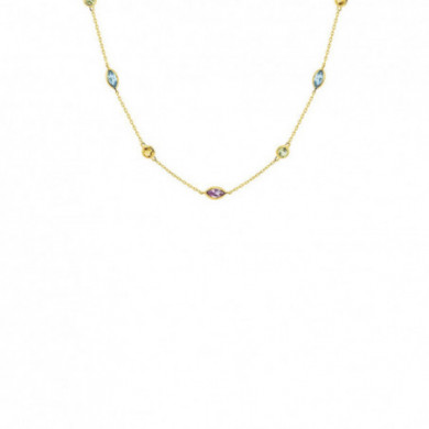 Collier femme or 18 carats pierres fines multicolores